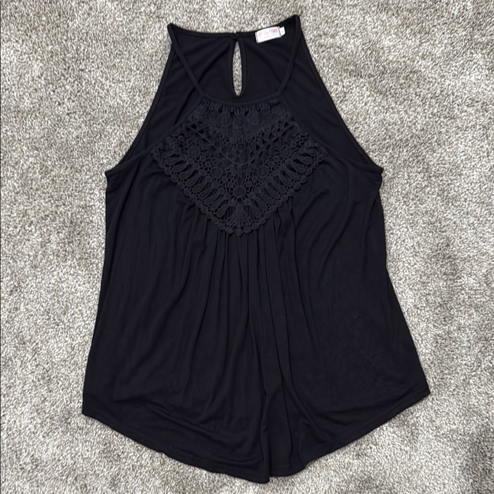 Black Tank Top with High Neckline and Relaxed Fit